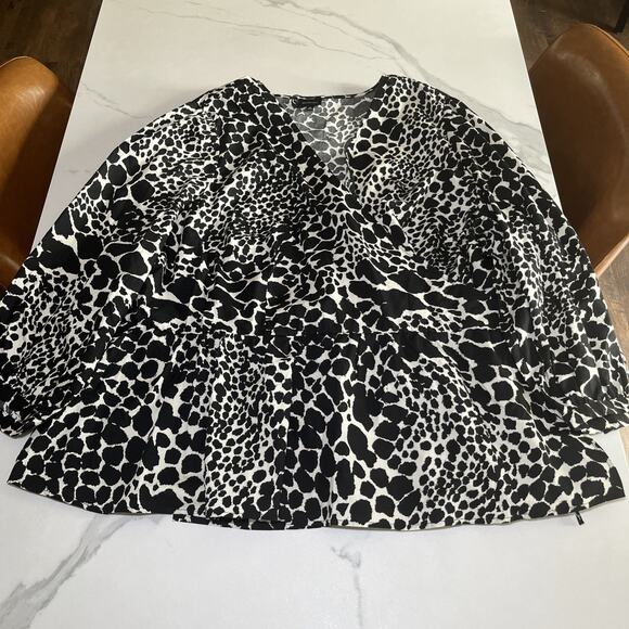 Who What Wear Top Womens Plus Sz 4X Swirling Leopard Peplum Wrap Tie Blouse NWT - Picture 1 of 15